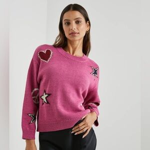 Rails women’s Zoey Pink Multi Heart Star Peace boho chic Knit Sweater Size S